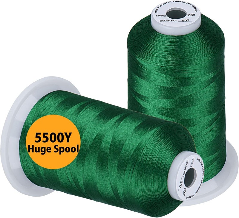 simthread Embroidery Thread 5500 Yards Green 507, 2 Huge Spools 40wt Polyester for Brother, Babylock, Janome, Singer, Pfaff, Husqvarna, Bernina Machine - Image 1